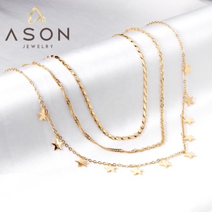 Collier de bijoux de mode en acier inoxydable Ason Collier d'accessoires d'étoile étanche Pendentif à trois chaînes Collier - Product Image 1