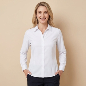 <strong>White</strong> <strong>Shirt</strong> Collar Blouse | Slim Fit Long Sleeve Cotton <strong>Shirt</strong>, Tailored Women's Button-Down Top - Product Image 1