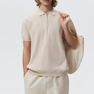 Polo de Algodón Personalizado con Logotipo, Estilo Vintage, Cuello Redondo, Cierre de Cremallera, Manga Corta, Corte Holgado y Oversize para Hombre - Product Image 1