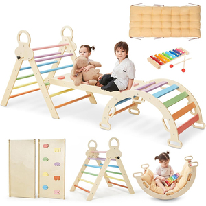 8ใน1ที่มีสีสัน Montessori กรอบไม้พับได้ปีนเขาในร่มที่มีความลาดเอียงพับได้สามเหลี่ยม - Product Image 1