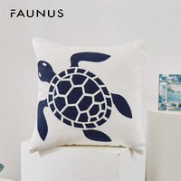 Coussin et taie d'oreiller en coton tricoté avec broderies tortue et étoile de mer, coussins brodés pour dossier de canapé