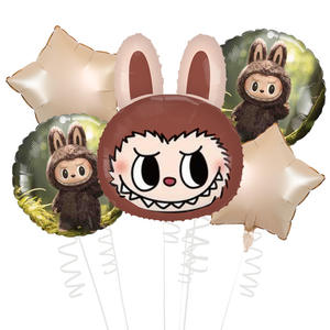 大人気！LABUBU フォイルバルーン 5個セット アルミ製パーティーバルーン ブラインドボックス ドール風漫画バルーン 子供向けおもちゃ 誕生日パーティー飾り付け - Product Image 4