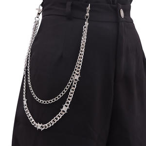 Chaîne de pantalon en acier inoxydable style cubain Thorn, chaîne de taille Hip Hop Punk, chaîne de corps décontractée à double anneau, tendance - Product Image 1