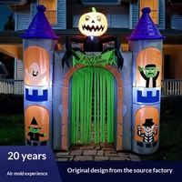 Château gonflable d'Halloween de 24 m avec arche, citrouille, fantôme et éclairage LED pour décoration extérieure de patio