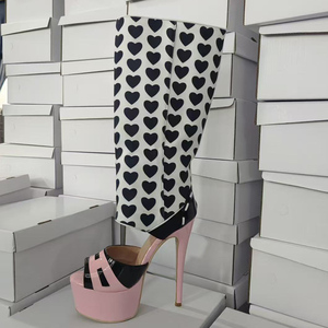 Botas Altas Personalizadas con Punta Abierta y Tacón Alto para Mujer, Sandalias con Forma de Corazón, Talla Grande 47, Zapatos con Parches, Plataforma, Botines Largos - Product Image 3