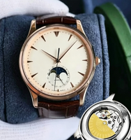 Montre mécanique automatique classique pour homme avec phases de lune, boîtier fin, bracelet en cuir de crocodile, montre-bracelet formelle pour affaires