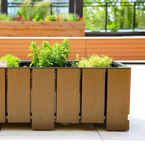 Factory OEM rectangular wooden planter box flower bed outdoor landscape garden metal flower pot for street decoration