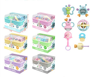 Ensemble de 7 hochets musicaux en plastique pour bébé, emballés dans une boîte à fenêtre, 6 couleurs assorties, pour jeux d'enfants, jouets pour garçons et filles - Product Image 1