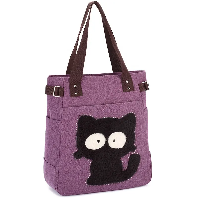 Creative Japanese fashion canvas Tote Cat pattern ladies large capacity single shoulder Mommy bag