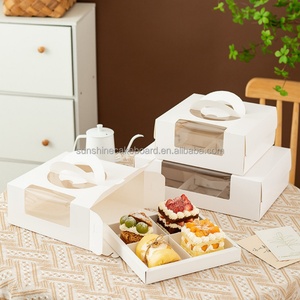 Sunshine Factory Custom Dessert <b>Box</b> <b>White</b> Square 4 Grids Dessert <b>Gift</b> Packaging <b>Box</b> With Handle Window - Product Image 5