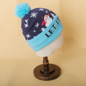 Bonnet en tricot de haute qualité, doux, pour l'hiver, bonnet thermique sans revers, motifs, bonnet à <span class=keywords><strong>gros</strong></span> <span class=keywords><strong>pompon</strong></span>, motif neige, chapeau de Père Noël - Product Image 6