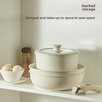 Ensemble d'ustensiles de cuisson antiadhésifs en granit personnalisables en usine, avec poignée amovible, pour cuisinières à gaz et à induction, comprenant une casserole antiadhésive et un ensemble de poêles plates