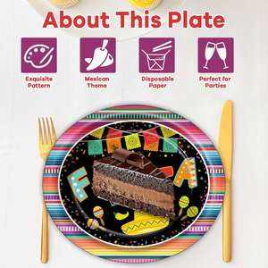 Let's Fiesta Modern 7 Inch Black Party <b>Plates</b> Festive Decorative Dinnerware Hot Selling for Cinco De Mayo Special Occasions - Product Image 5