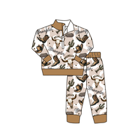 Ensemble sweat-shirt demi-zip OEM pour garçons, tenue 2 pièces patchwork pour enfants, pull à manches longues et pantalon de jogging, vêtements pour enfants en gros