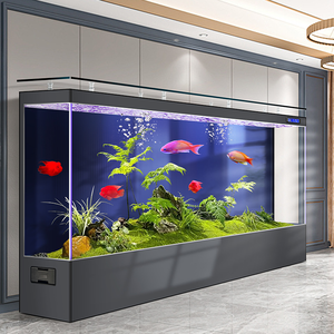 뒤쪽 여과가있는 벽에 대한 거실에서 가정용 정사각형 바닥 스탠딩 수직 유리 금붕어 탱크 - Product Image 2