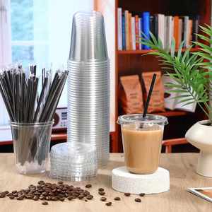 2000 Sets Gobelets à café glacé transparents en PET de 14 oz avec fond en U anti-déversement, couvercles et pailles pour boissons froides, jus et fournitures de fête - Product Image 2
