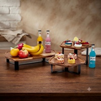 Ensemble de 3 supports de présentation de buffet en acier inoxydable et bois, support à dessert rectangulaire royal de luxe avec poignées pour cupcakes, gâteaux et aliments