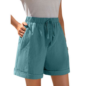 Women's Relaxed Fit Summer Linen <b>Shorts</b> High Waist Casual Style <b>Woven</b> Breathable with Drawstring and Side Pockets - Product Image 2