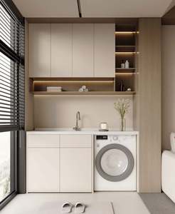 Conjunto de armario para lavadero moderno de madera maciza para lavadora con diseño elegante - Product Image 2