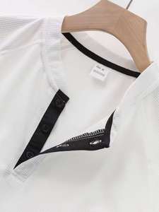 <strong>Mens</strong> Waffle Knit Henley <strong>Shirt</strong> Short Sleeve Stand Collar Anti-Wrinkle Blank Design Slim Fit Breathable Athletic Gym for Tops - Product Image 4