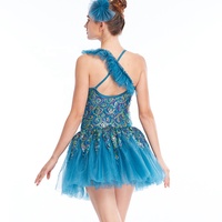 MiDee femme adulte Ballet tenue asymétrique Camisole courte plissée ourlet paon Sequin Chic Performance robe de danse moderne