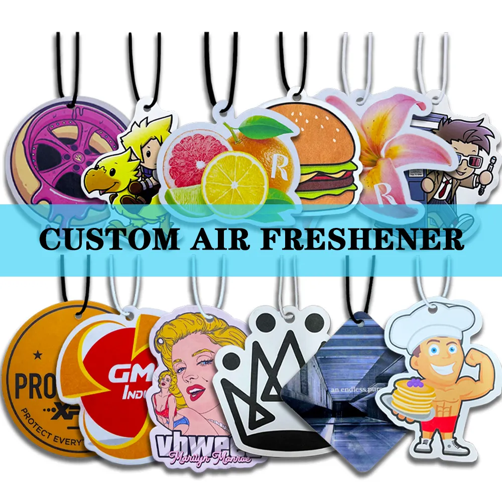 Personalized wholesale custom sublimation logo blank deodorant new cards perfume fragrance paper hanging car air freshener