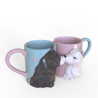 Vente en gros d'usine, tasses à boire personnalisées en céramique, motif animal bleu rose, chiens qui s'embrassent, tasse pour couple amoureux, souvenir de mariage, cadeau