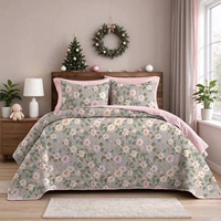 BORYARD Ensemble de literie imprimé 3 pièces gris doux à motifs floraux, vente en gros d'usine, tailles Queen et King, 2 taies d'oreiller, en stock pour la maison