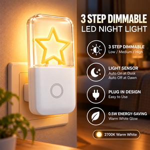 Veilleuse à brancher avec capteur, lampe LED étoile à économie d'énergie 0,5W, 3 niveaux de luminosité réglables pour chambre, couloir, escalier - Product Image 5
