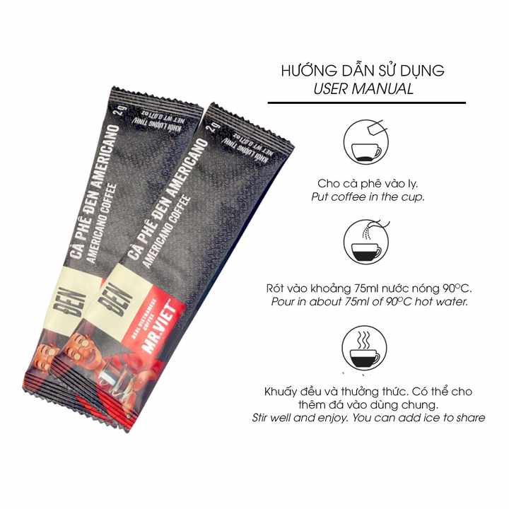 Competitive Price Mr.Viet Instant Black Coffee Box 40g Pure Instant Coffee Vietnam Instant Coffee Fragrant Taste Cafe Powder