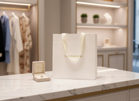 Sacs en papier blancs réutilisables écologiques personnalisés avec logo en feuille d'or, motif floral en relief, sacs de luxe pour boutiques et commerces de détail