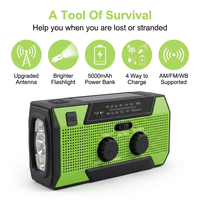 Radio NOAA con Manivela y Linterna, Batería Recargable de 5000 mAh, Alarma SOS, Kit para Campismo y Senderismo al Aire Libre