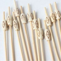 Piques à cocktail en bambou avec motif de perles de tambour, cure-dents fantaisie, bâtonnets d'apéritif pour boissons, fournitures de fête et célébrations