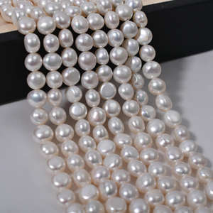 Natural 7-8mm Freshwater <b>Pearls</b> Non-Nuclear White Four-Sided Glossy Bread Beads Elongated Semi-Finished <b>Loose</b> Bead Necklace - Product Image 1