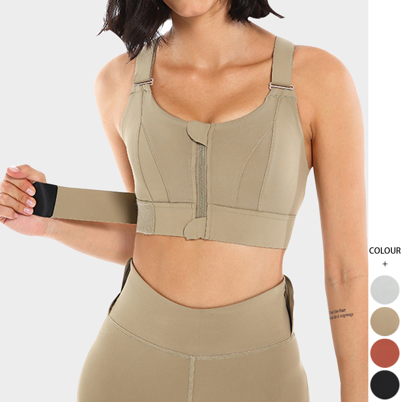 Oem Women High Impact Support Custom Push up Cross Back Yoga Bra Top Adjustable Front Zipper Training Sports Bra for Women