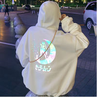 Sudadera con capucha informal para mujer, de gran tamaño, reflectante, con bolsillos grandes, de Anime, Sailor Moon, iluminada, con hombro caído