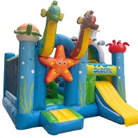 Château gonflable écologique en PVC sur le thème de la vie marine avec toboggan, animaux marins, étoiles de mer, poissons, crabes, pour enfants, usage commercial en extérieur