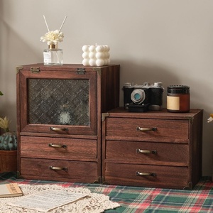 Retro Desktop Storage Cabinet Cosmetic Snacks Sundries Tea Set Tea <strong>Cup</strong> Sideboard Multi-layer Wood Grain Rectangular - Product Image 2