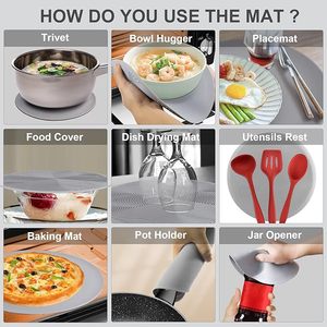 Protège-ustensiles anti-éclaboussures, support de séchage pour ustensiles de cuisson gris, tapis de micro-ondes en silicone et couvercle alimentaire - Tapis servant également de support pour bols - Product Image 4