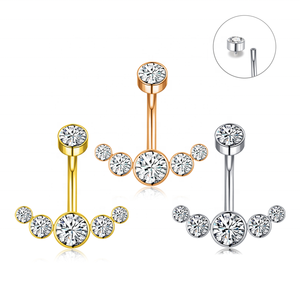 Anneau de nombril en acier inoxydable 316L 14G avec filetage interne en forme de T, serti de CZ, plaqué or 18 carats, prêt à être expédié - Product Image 1