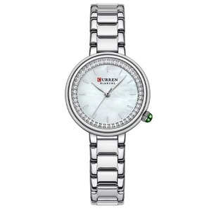 Montre élégante pour femme en gros, à quartz, avec cadran à motif malachite verte, lunette en cristal, bracelet en acier inoxydable, étanche - Product Image 3
