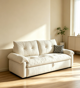 Sofá Cama Tapizado en Crema con Diseño Tufted, Convertible con Función de Almacenamiento para Sala de Estar - Product Image 1