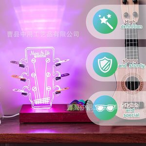 Soporte de exhibición de púas de guitarra de madera con luz LED, diseño 'La música es vida', para almacenamiento de accesorios de guitarra - Product Image 1