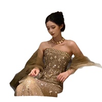 Jupe sirène longue élégante en acétate ornée de diamants, coupe ajustée, pour soirée, fiançailles, mariée, toast de mariage, haut de gamme