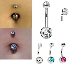 Newness 100% 316L Surgical Steel Internally Threaded Double Gemmed Ball Belly Button Navel Ring Body Jewelry