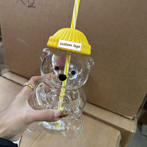 अनुकूलित कॉफी ब्रांड लोगो पीले टेडी भालू के आकार ग्लास कप के साथ पुआल पुनः प्रयोज्य ठंडे पेय कप कॉफी मग - Product Image 1