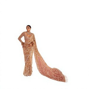 Sari indien de designer Bollywood, tissu exclusif haut de gamme, broderie lourde, travail de sequins, élégant, pour mariage, cérémonie, fête. - Product Image 6