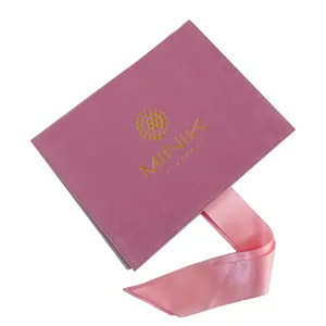 Capas de certificado de veludo personalizadas rosa, capas de certificado com carimbo de ouro e fita de seda