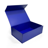 Boîte cadeau rigide pliable magnétique bleu foncé personnalisée avec logo en feuille d'argent, design pliable, emballage haut de gamme