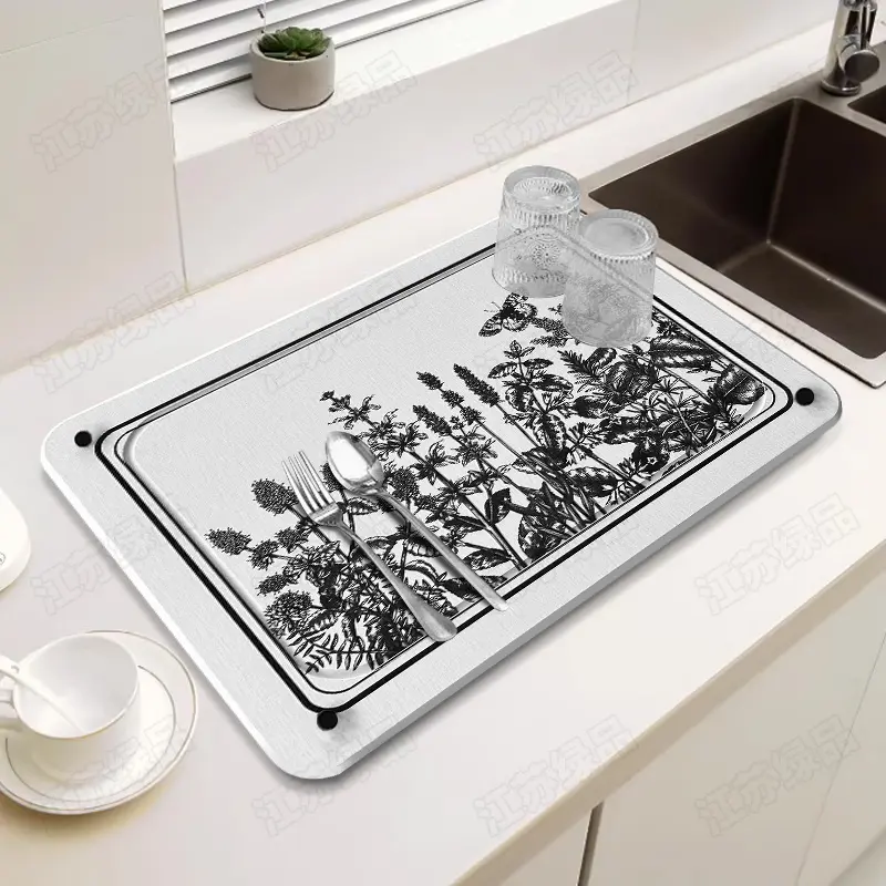 Diatomaceous Earth Stone Rapid Drying Trays Kitchen Bathroom Sink Caddy Organizer With Stainless Steel Feet